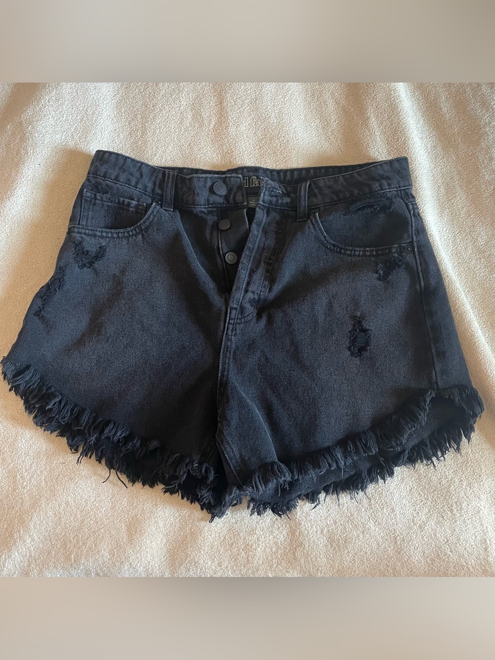 Wild Fable Women’s Black Denim Frayed Hem High Waisted Shorts, Skater, Goth